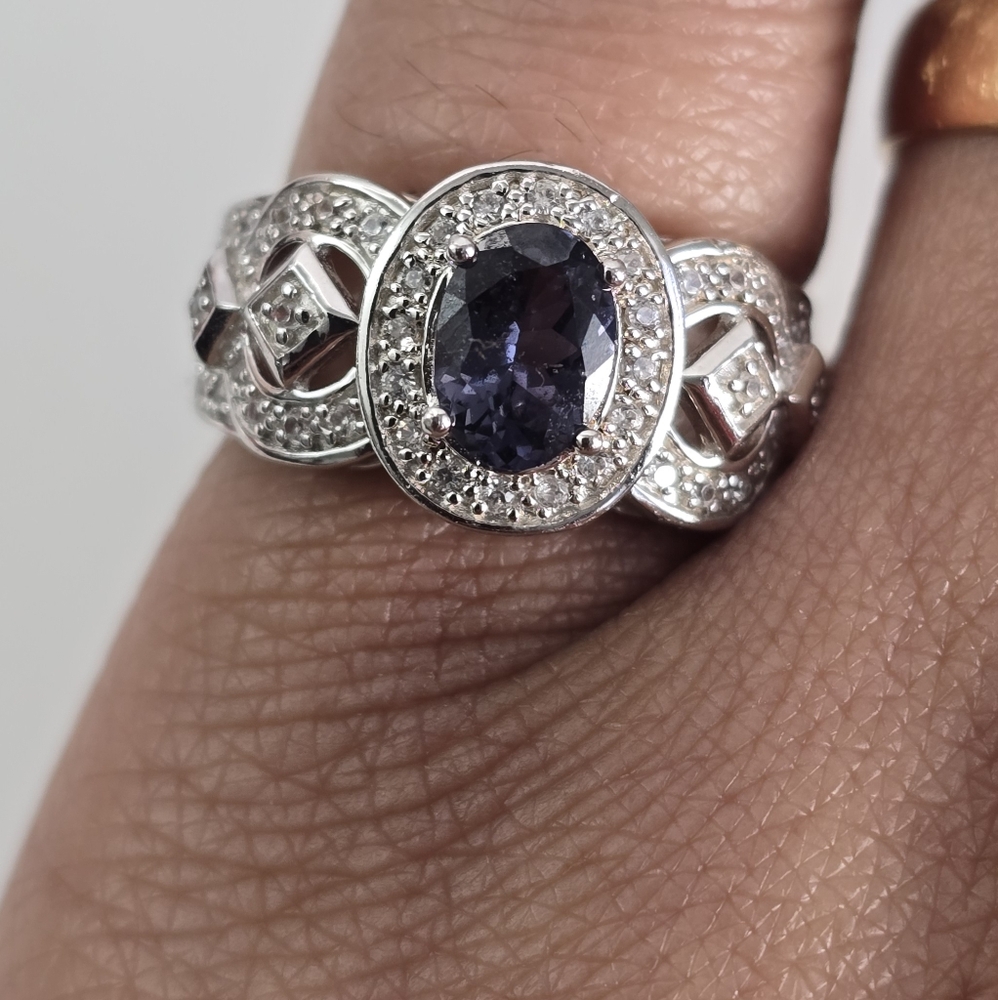 STERLING SILVER 925 IOLITE HALO RING